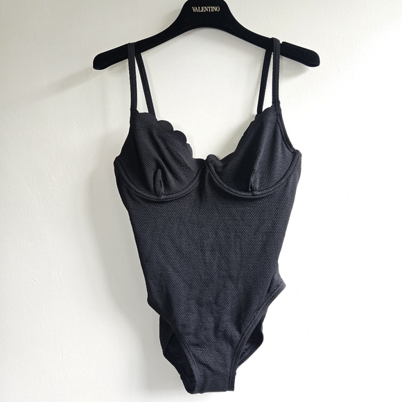 New Kate Spade Maillot Scallop Black One Piece Swimsuit Small NWT - Picture 4 of 8